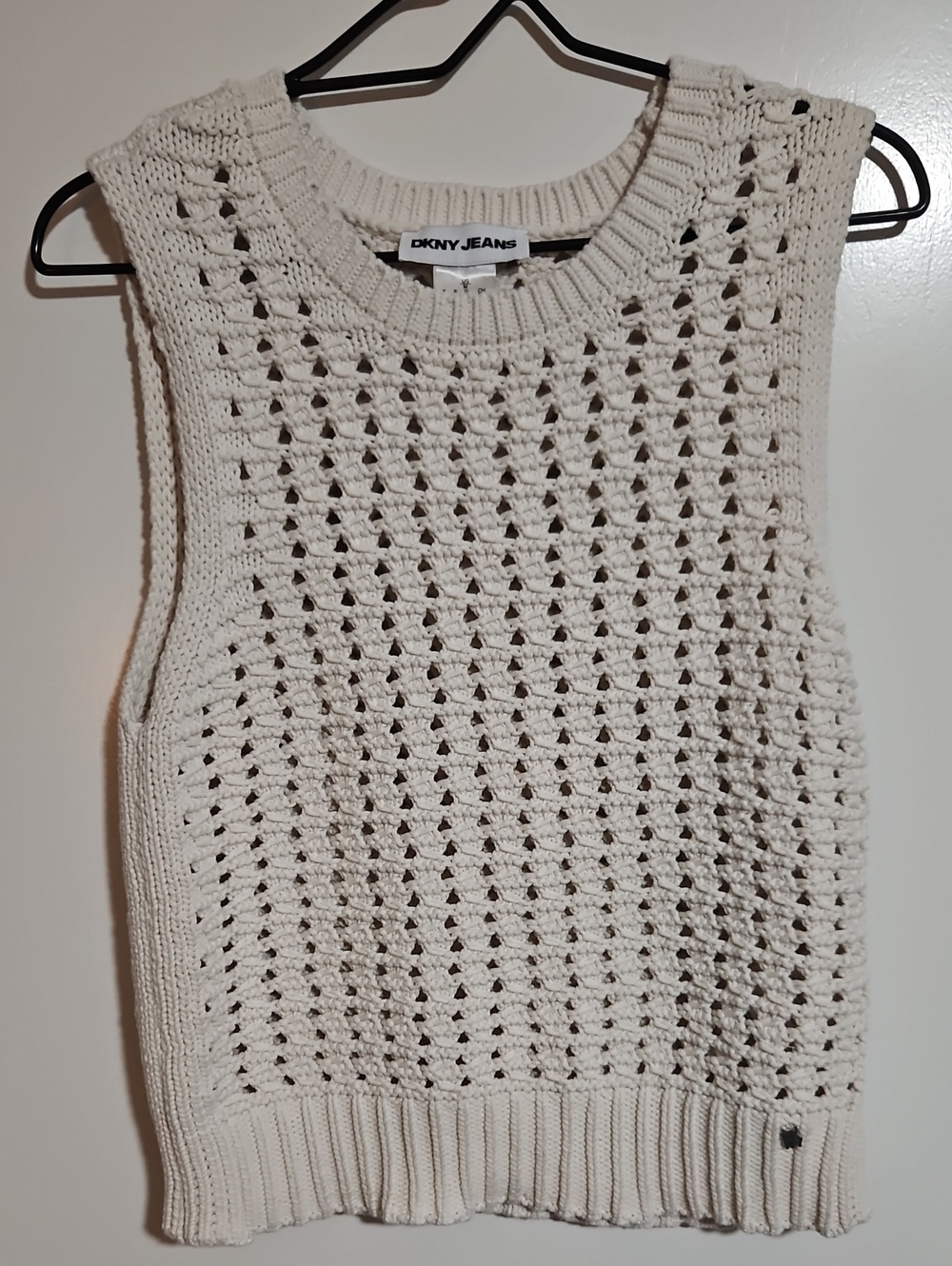 DKNY Jeans Ivory Crochet Knit Sweater Vest Tank Size Medium EUC